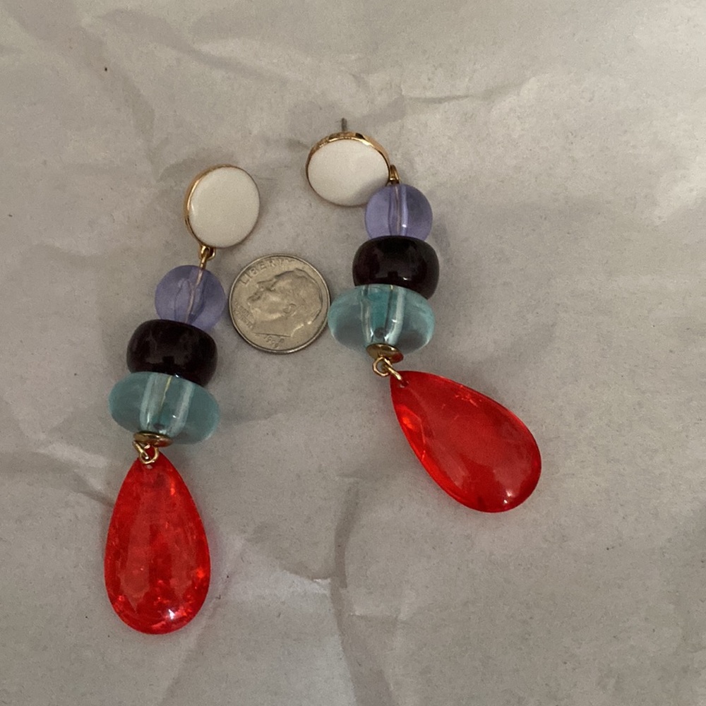 Multicolor 80s Style Geometric Dangle Earrings - image 2